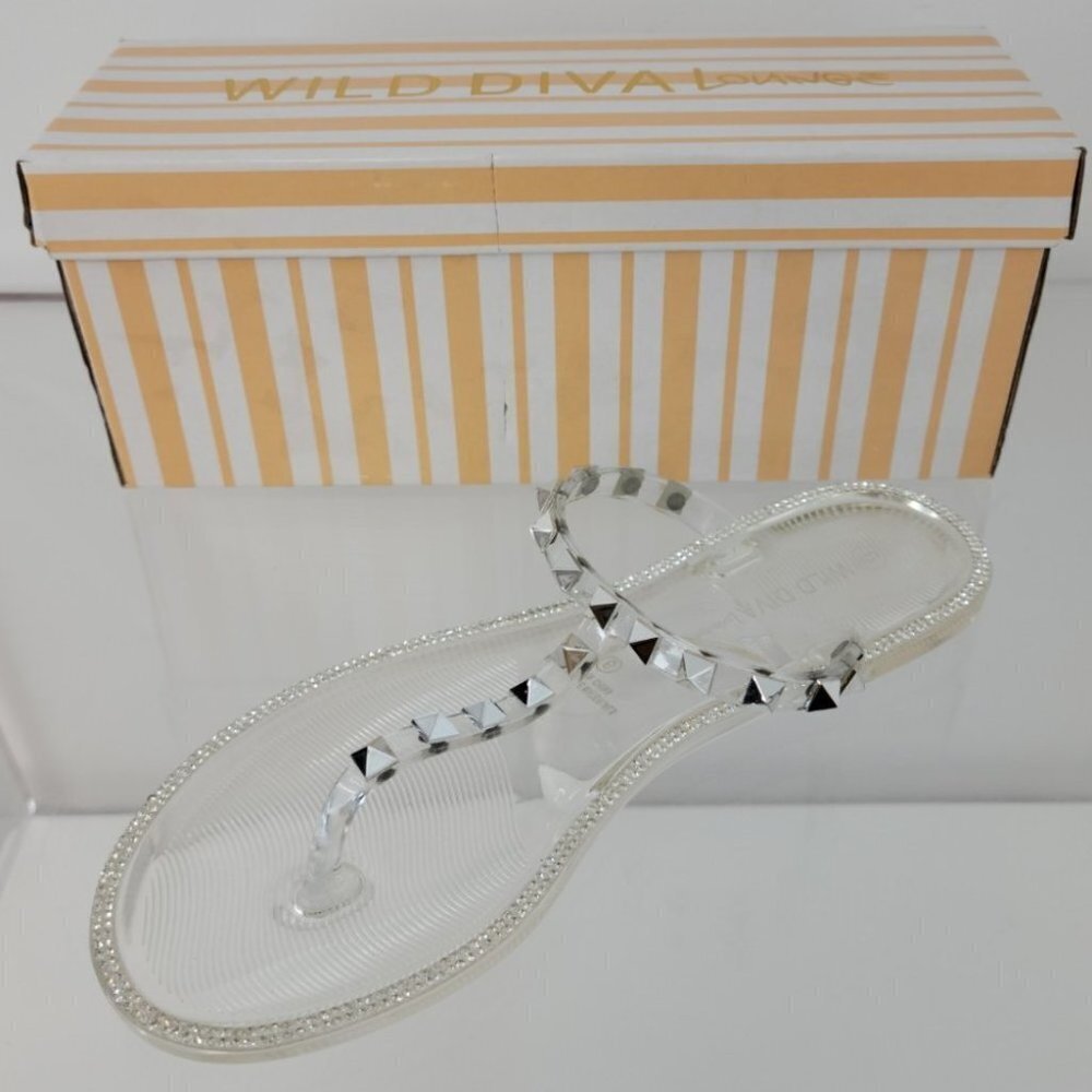 Wild  Diva Studded Rhinestone T-Strap Sandals